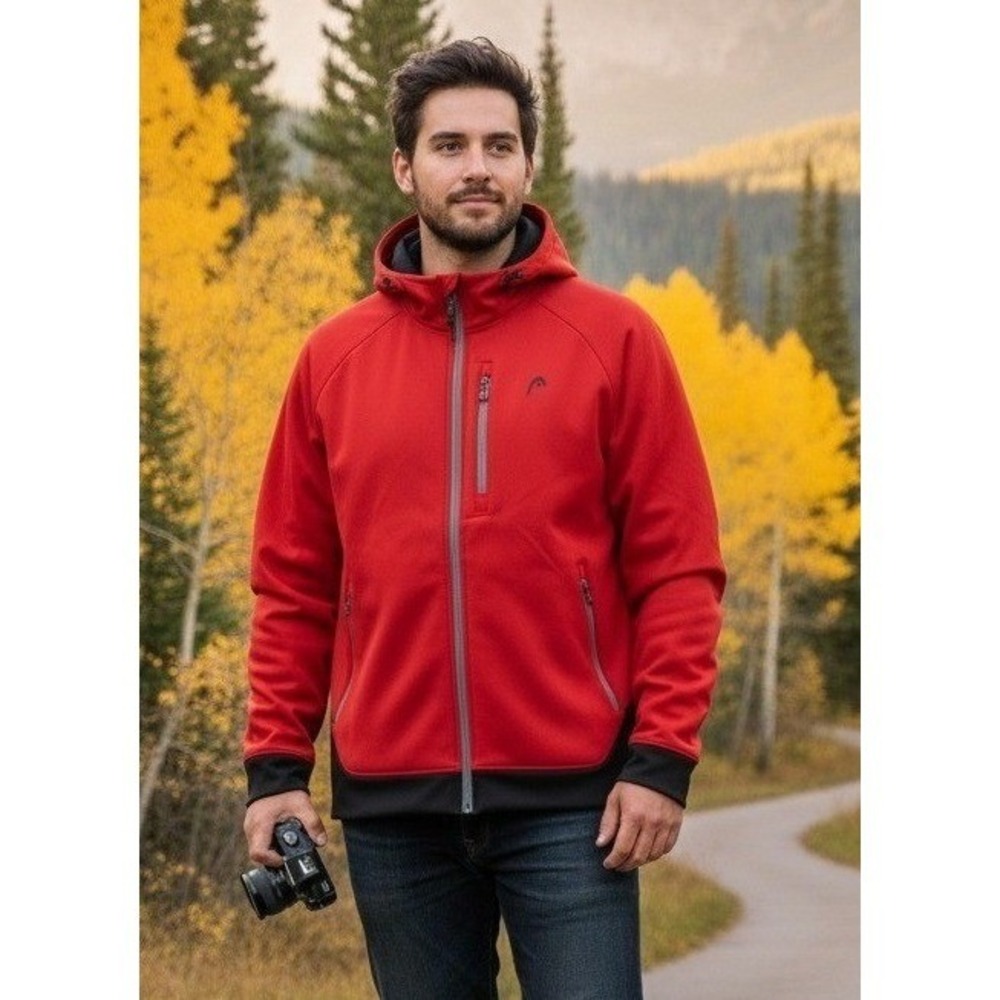 HEAD Full Zip Hoodie Sweatshirt Men's Large Red Black Activewear Pockets Outdoor